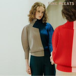 [FINE PLEATS] 피네 플리츠 배색 터틀 탑 청록_라이트 그레이