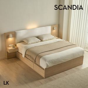 마르네 헤드쿠션형 패브릭 호텔 수납 침대(LK)+협탁 2EA(30T 프리미엄 독립 포켓스프링 매트리스)