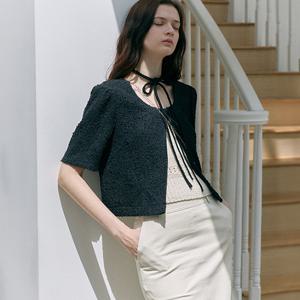 [모우트] SMOCKING RIBBON CARDIGAN_moat black [MO24UCD001]