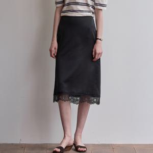 Lace satin skirt - Black [BE25FASK003BK]