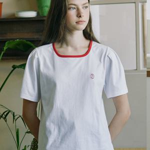 Neckline Puff Sleeve T-shirt - Red