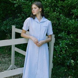 Marine Collar Check Dress - Blue