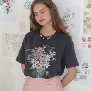 [NONLOCAL x 이하여백] Vase Hand Drawing T-shirt - Charcoal