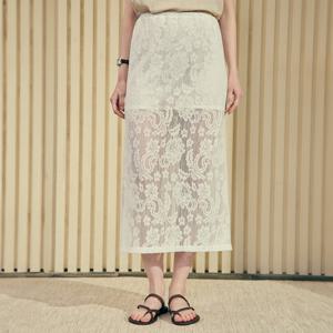 Lace Embroidered Banding Skirt - White