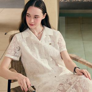 Lace Embroidered Half Sleeve Shirt - White