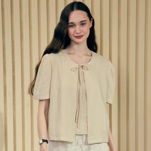 Linen Half Sleeve Cardigan - Light Beige