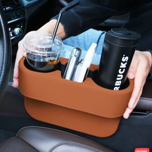 벤오토 차량용 틈새 가죽 컵홀더 사이드포켓 자동차 수납함 브라운