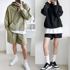 [하프클럽/코디제이]M스트링 아노락후드 긴팔반바지 세트 코디걱정 끝 꾸안꾸 데일리룩 바스락 트레이닝세트 남녀