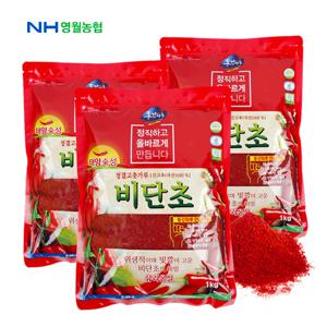 25년산 영월농협 유리온실건조 청결 고춧가루 비단초 1kgx3봉