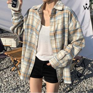 루즈핏 카라넥 체크 패턴 긴팔 셔츠 (WIBABL004)