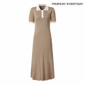 정상가:69,000원 ㅣ [미니멈 에브리데이]배색 카라 버튼 플레어 원피스 (EB2OW066D)