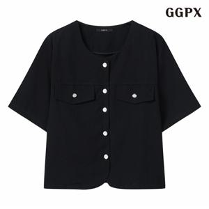 정상가:59,000원 ㅣ 페이크 포켓 라운드넥 반팔 블라우스 (GPCBA009D)