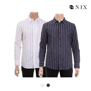 남성 코튼린넨 와이드 핀스트라이프 기본카라 셔츠_FNNECSL103P