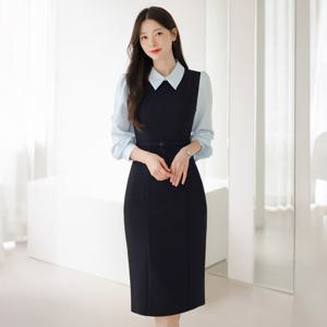 (~XXL까지) 솜렌다 카라 레이어드 H라인 벨트 원피스 가을 하객룩 오피스룩 모임룩 격식룩 빅사이즈