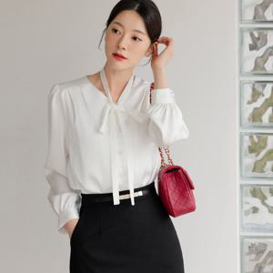 (~XXL까지) 리아몬드 타이넥 새틴 블라우스 가을 하객룩 오피스룩 모임룩 격식룩 빅사이즈