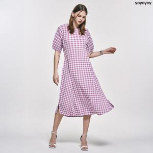 yoyoyoy여성[최초가 149,000원] 고방 체크 반팔 플리츠 롱 원피스 퍼플_AI02WNPOP09