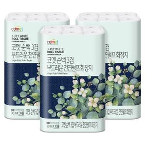 코멧 순백 3겹 부드러운 천연펄프 화장지 30m, 30개입, 3개