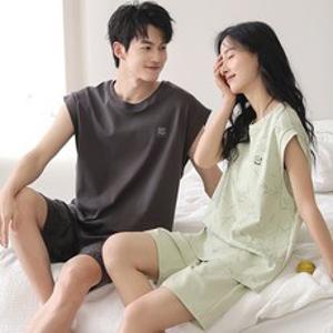 Wiseha 커플 여름 잠옷 세트 빅사이즈 파자마 라운지웨어 면 실내복 홈웨어