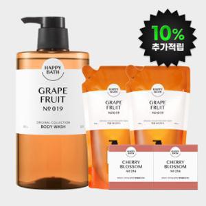 (10% 적립) 해피바스 오리지널컬렉션 자몽바디워시 910g 1개 + 리필 500g 2개 +해피바스 비누 90g 2개