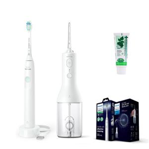 필립스 소닉케어 입문 패키지 음파 전동 칫솔 + 구강세정기 (HX3641/41+HX3822/21) 덴티스테 치약 60g 증정