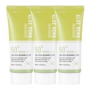 (최대쿠폰가 9900원) 알로에 썬크림 60ml 3개 / 리얼 네이처 SPF50+ PA++++ 3중기능성 알로에베라 선크림