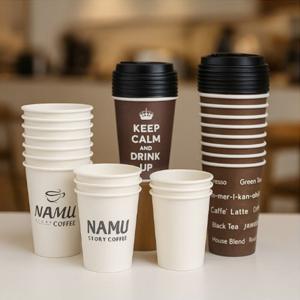 일회용 대용량 13온스 종이컵+뚜껑포함 390ml 10세트 사무실 카페 두꺼운 핫컵 테이크아웃 국내생산