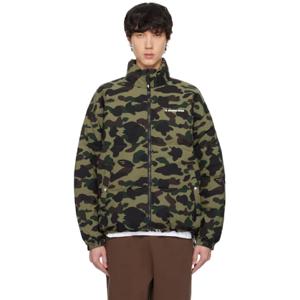 25 FW BAPE 남성 카키 리버서블 퍼스트 카모 다운 재킷 242546M178009