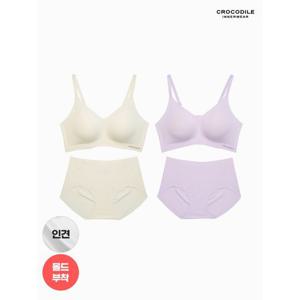 [크로커다일 이너웨어]라이크라 인견쉘론 몰드부착 더블스트랩 감탄브라+팬티 4종세트 CDW5N3335_T