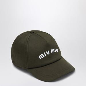 미우미우 포레스트 그린 코튼 드릴 베이스볼 캡 5HC179ADXI F0E