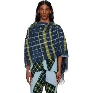 25 FW Homme Plisse Issey Miyake 남성 네이비   그린 플래드 숄 스카프 251729M150003