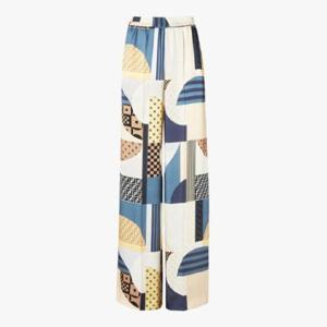 FENDI Blue silk trousers with patchwork print FR6494AUQMQFENDI-F1SAT