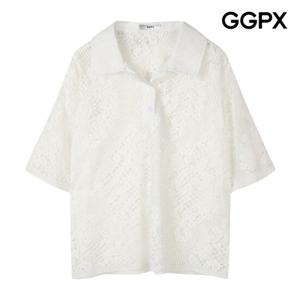 [GGPX] 버튼 카라넥 티셔츠형 레이스 블라우스 (GP7SH070F)