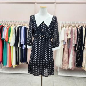 [샤틴]카라배색 도트 미니원피스S232M661A11