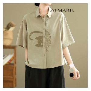 [앳마크]ATMARK (77까지)캣츠자수그래픽셔츠_AA53SH040G