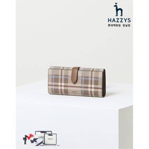 [헤지스ACC][선물포장] HIWA3E331I2_여성 베이지 체크 가죽 장지갑