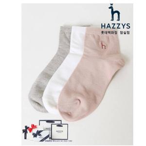 [헤지스ACC][선물포장][23SS] HISS3F200.WT_면 혼방 퍼피로고 발목 여성 양말 3종세트