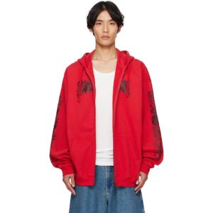 25 FW 베트멍 남성 레드 크레이들 오브 필스 더블 로고 오버사이즈 후드티 252669M202009