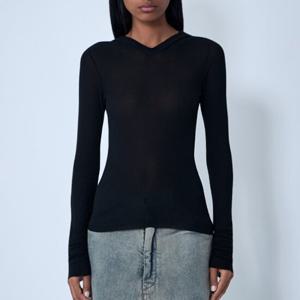 25 FW 릭오웬스 Hooded 브이 넥라인 후드 비스코스 티셔츠 블랙 RP02E4210 RC 09