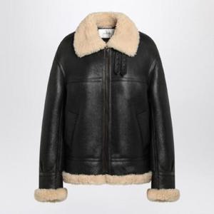 SAINT LAURENT 검은색 가죽과 털 재킷 800896YCOW2XHYSL-1121