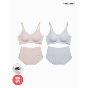 [크로커다일 이너웨어]라이크라 인견쉘론 몰드부착 더블스트랩 감탄브라+팬티 4종세트 CDW5N3234_T