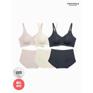 [크로커다일 이너웨어]라이크라 인견쉘론 몰드부착 더블스트랩 감탄브라+팬티 6종세트 CDW5N323336_T