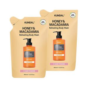 쿤달 허니 앤 마카다미아 퓨어 바디워시 리필팩 베이비파우더 400ml x2개