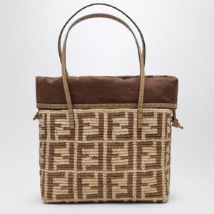 FENDI Small crochet raffia shopping bag FF beige 8BH424AS3BQFENDI-F17A1