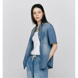 [지오다노]여 여름 오버핏 데님 반팔 청 셔츠 345514