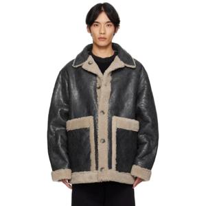25 FW 메종마르지엘라 남성 블랙   베이지 리버서블 크랙 시어링 재킷 252188M180002