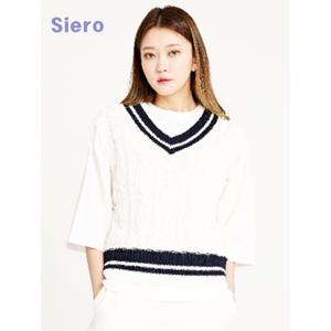 [시에로]2줄 스트라이프 브이넥 꽈배기 조끼 SH2KTF111