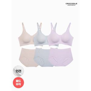 [크로커다일 이너웨어]라이크라 인견쉘론 몰드부착 더블스트랩 감탄브라+팬티 6종세트 CDW5N323435_T