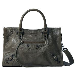 25 FW 발렌시아가 Le City 스몰 르 시티 크링클 레더 토트백 카키그린 811442 2ABEK 325