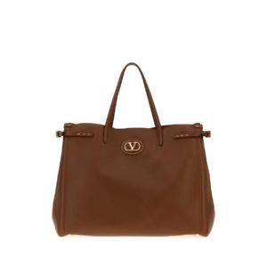 VALENTINO GARAVANI 브라운 가죽 라지 앙티브 쇼핑백 7W2B0R18CVC N58