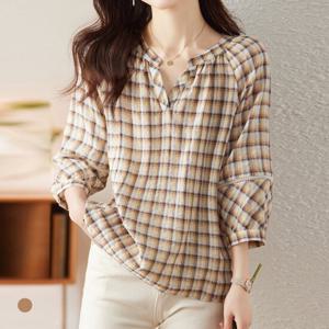 [카라]KARRA 체크셔링오픈넥블라우스_A5M1167